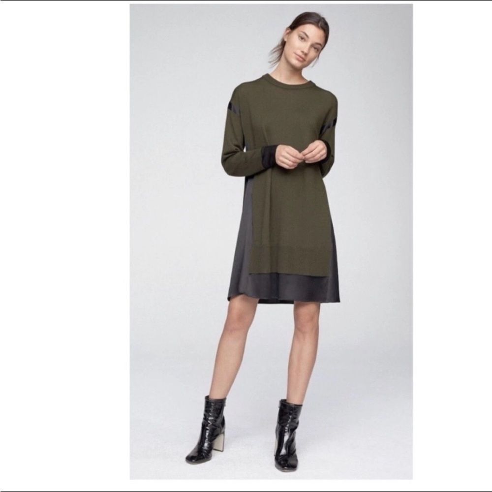 Rag & Bone Sadie Merino Wool & Silk-Blend Shift Sweater Dress Green Medium